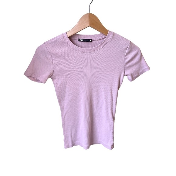 Zara Ribbed  Lilac T-shirt - Picture 1 of 4